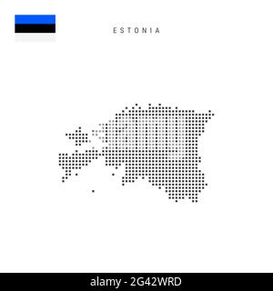 Carte de motif à points carrés de l'Estonie. Carte de pixels en pointillés estoniens avec drapeau national isolé sur fond blanc. Illustration. Banque D'Images