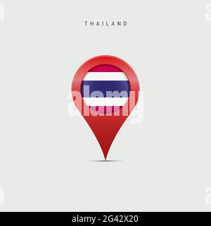 Marqueur de carte en forme de goutte d'eau avec drapeau de la Thaïlande. Drapeau thaïlandais inséré dans la broche de la carte de localisation. Illustration isolée sur fond gris clair. Banque D'Images