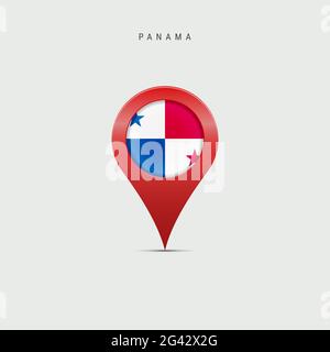 Marqueur de carte en forme de goutte d'eau avec drapeau du Panama. Drapeau panaméen inséré dans la broche de la carte de localisation. Illustration isolée sur fond gris clair. Banque D'Images
