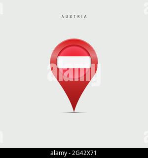 Marqueur cartographique en forme de goutte avec drapeau de l'Autriche. Drapeau autrichien inséré dans la broche de la carte de localisation. Illustration isolée sur fond gris clair. Banque D'Images
