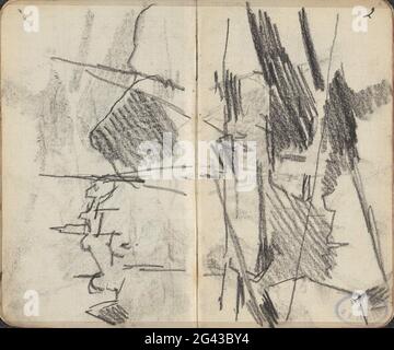 Vue sur un canal d'Amsterdam, peut-être le lauriergracht. Page 5 et page 6 d'un carnet de croquis de 20 feuilles. Banque D'Images