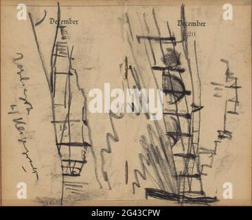 Vue sur le pont au-dessus du Keizersgracht à Amsterdam au Reguliersgracht. Page 149 et page 150 d'un ordre du jour avec 80 feuilles utilisées comme carnet d'esquisses. Banque D'Images