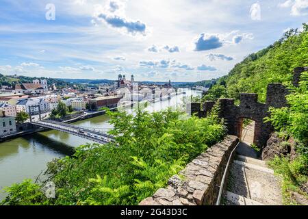 Vue sur la vieille ville de Passau et le Danube, Basse-Bavière, Bavière, Allemagne Banque D'Images