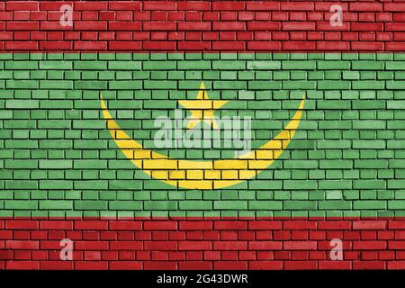 Drapeau de la Mauritanie peint sur un mur de briques Banque D'Images