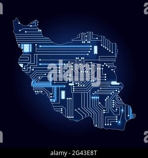 Carte de contour de l'Iran avec un circuit électronique technologique. Illustration de Vecteur