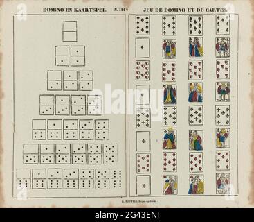 Domino et jeu de cartes / jeu de Domino et les cartes. Feuille avec 32 cartes à jouer et 28 dominos à découper. Numéroté au milieu ci-dessus: N. 114 B. Banque D'Images