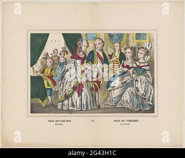 Le voyage / le voyage ; Paul et Virginie / Paul et Virginie. Feuille avec une grande représentation de l'histoire de Paul et Virginie par Jacques-Henri Bernardin de Saint-Pierre. Sous le titre montrer. Numéroté au milieu de: (3), numéroté en bas à droite: N° 90. Banque D'Images