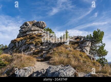 Sur le Schartenköpfe jusqu'à Laber, Oberammergau, Bavière, Allemagne, Europe Banque D'Images