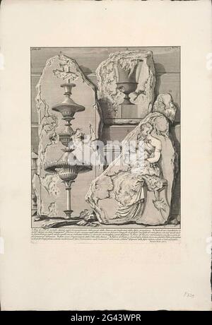 Fragments de murs peints de la pyramide de Cestius à Rome; trouvailles archéologiques à Rome et dans les environs; le Antichità romane. Fragments de murs peints de la pyramide de Cestius à Rome. Liste explicative des lettres dans Undermarge. Numéroté en haut à droite : Tom. III / XLVII. Banque D'Images