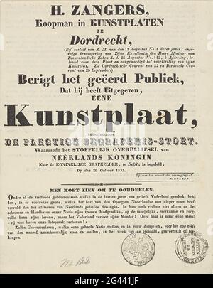 Annonce de l'apparition d'un imprimé de la procession funéraire de la reine Wilhelmina van Prussen à Delft, 1837; H. Zangers, marchand de plaques artificielles à Dordrecht (...) BERITS LE PUBLIC SCELLÉ, qu'il a émis un morceau d'art, représentant le cortège funéraire obligatoire (...) 26 octobre 1837. Annonce imprimée de l'éditeur de la publication de la publication de la comparution et du message de la pénalisation pour une impression de la procession funéraire de la reine Wilhelmina van Prussen, l'épouse décédée le 12 octobre du roi Willem I, à Delft le 26 octobre 1837. Feuille imprimée le Banque D'Images