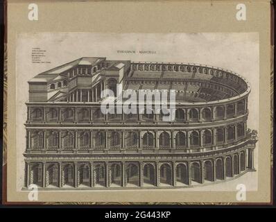 Théâtre de Marcellus à Rome; Theatrum Marcelli. Liste explicative des numéros en haut à gauche. L'impression fait partie d'un album. Banque D'Images