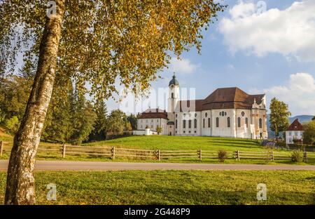 Wieskirche près de Steingaden, haute-Bavière, Allgäu, Bavière, Allemagne Banque D'Images