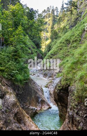 Cascade dans l'Almbachklamm dans les Alpes de Berchtesgaden, Bavière, Allemagne Banque D'Images