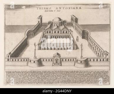 Thermen d'Antoninus à Carthago; Thermae Antonianae Apud Aedem S. Sixti; monuments anciens; Antiquae Urbis Splendor; MAGESYN DER BÂTIMENTS ITALIENS. Texte en latin dans undermarge. Numéroté en haut à droite : 71. L'impression fait partie d'un album. Banque D'Images