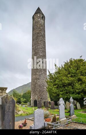 Tour ronde, Glendalough, Irlande Banque D'Images