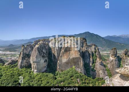 Vue sur les rochers à Meteora, Grèce Banque D'Images