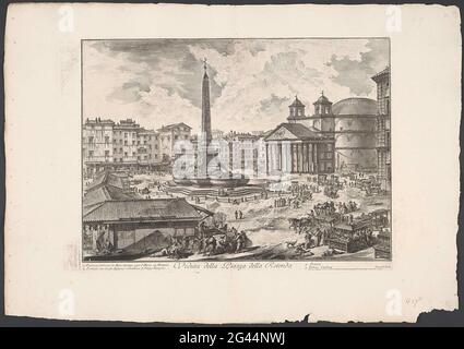 Piazza della Rotonda te Rome ; vue sur la place Rotonda ; Gezichten op Rome ; vue sur Rome conçue et gravée par Giambattista Piranesi Architect VE (nez) iano. Le Gezicht Op Het Piazza della Rotonda te Rome rencontre le Het Pantheon en de Fontana del Pantheon. Titel en Verklande Lijst met Nummers à Overtermard. Banque D'Images