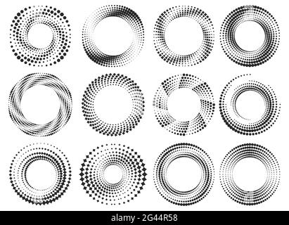 Ensemble de trames demi-teintes rondes. Entourez la forme en pointillés. Formes circulaires géométriques vectorielles. Illustration de Vecteur