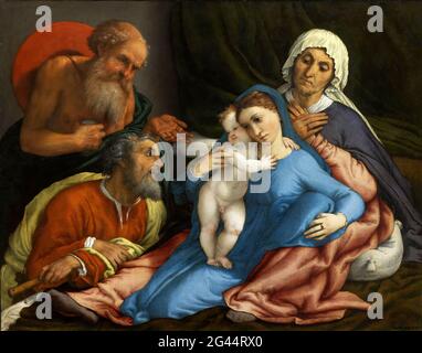 Lorenzo Lotto - Sainte famille avec St Jérôme Banque D'Images