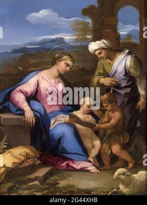 Luca Giordano - la Sainte famille avec Saint Elisabeth et le bébé Saint Jean Baptiste après Raphaël Banque D'Images