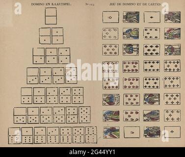 Domino et jeu de cartes / jeu de Domino et les cartes. Feuille avec 32 cartes à jouer et 28 dominos à découper. Numéro milieu vers le haut : no 114. Banque D'Images