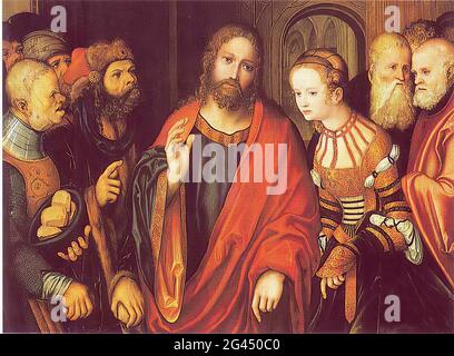 Lucas Cranach l'aîné - Christ Adultéess 1520 Banque D'Images
