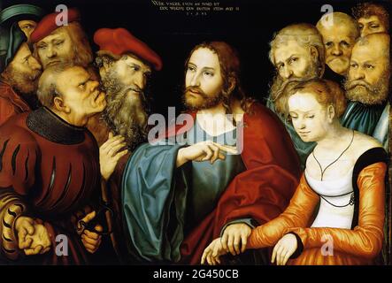 Lucas Cranach l'aîné - Christ Adultéess 1532 Banque D'Images