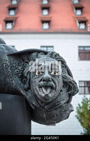 Fontaine Albert Einstein à Ulm, Danube, Alb souabe, Bade-Wurtemberg, Allemagne Banque D'Images