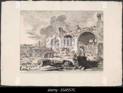 Basilique Van Maxentius te Rome; vue de l'Avanzi du Tablin de la maison Nerone Aurea, a tourné le temple de la paix; Gezichten op Rome; vues de Rome conçu et gravé par Giambattista Piranesi architecte VE (nez) iano. Gezicht Op de Resten van de Basilica van Maxentius op Het Forum Romanum te Rome. Titel en Verklande Nummers in Overtermard. Banque D'Images