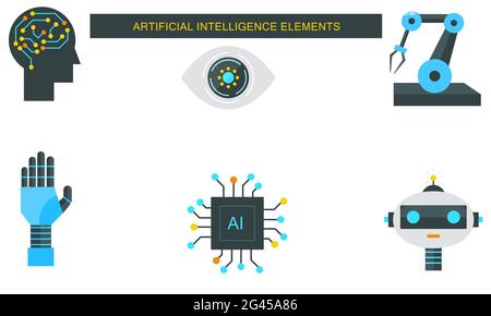 Icônes d'éléments d'intelligence artificielle Illustration de Vecteur