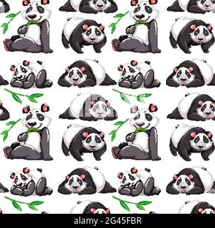 Motif sans couture avec panda dans de nombreuses poses sur fond blanc illustration Illustration de Vecteur