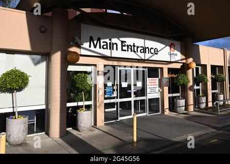 L'entrée principale de l'hôpital Caulfield, qui fait partie du réseau Alfred Health, sur le chemin Kooyong Banque D'Images