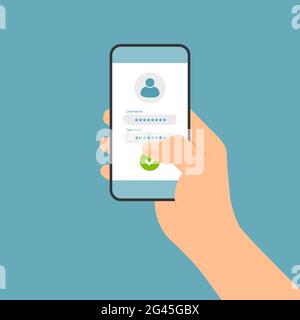 Illustration plate d'un smartphone à écran tactile. Formulaire de connexion pour la saisie du nom d'utilisateur et du mot de passe - Vector Illustration de Vecteur