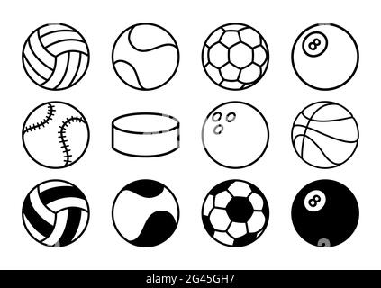 Jeu d'icônes de ballons de sport. Illustration du vecteur à pictogramme plat. Panneau isolé eps10 Banque D'Images