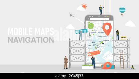 Illustration de la bannière du concept des applications de carte mobile Illustration de Vecteur