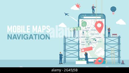 Illustration de la bannière du concept des applications de carte mobile Illustration de Vecteur