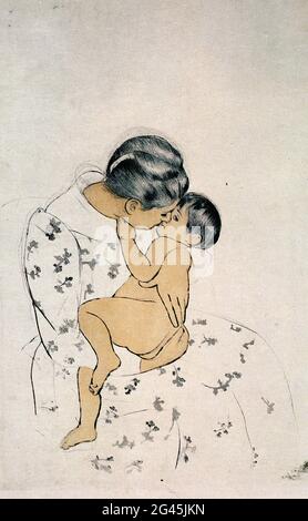 Mary Cassatt (1843-1826) - mère Kiss 1891 Banque D'Images