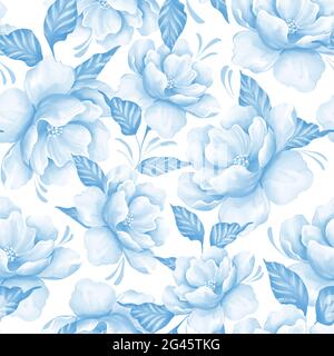 Motif fleuri sans couture. Motif floral bleu aquarelle Banque D'Images