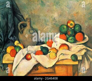 Paul Cézanne - Drapery Still Life Pitcher coupe de fruits 1893 Banque D'Images