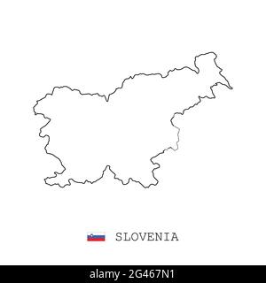 SLOVENIE MAP Line, Linear thin vector simple contour e et drapeau. Noir sur fond blanc Illustration de Vecteur