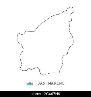 Ligne de carte de Saint-marin, vecteur fin linéaire simple contour e et drapeau. Noir sur fond blanc Illustration de Vecteur