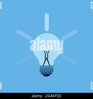 Illustration conceptuelle d'un homme debout à l'intérieur d'une ampoule pour brûler le filament comme un symbole de génération d'idées Illustration de Vecteur