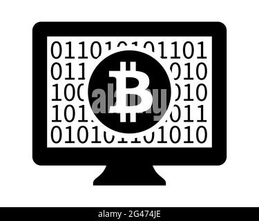 Bitcoin sur le moniteur d'ordinateur pour le chiffrement numérique sans danger icône d'illustration du vecteur de crypto-monnaie Illustration de Vecteur