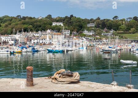 Vue de la Cobb des bateaux de pêche dans le port, Lyme Regis, Dorset, Angleterre, Royaume-Uni Banque D'Images