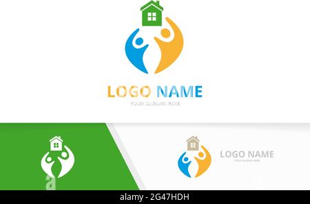 Combinaison de logo immobilier et de famille. Modèle de conception de logotype de maison et d'équipe. Illustration de Vecteur