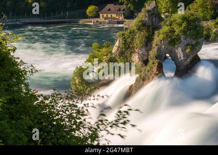Incroyables magnifiques chutes du rhin qui sont les plus grandes d'Europe près de Schaffhausen en Suisse 28.5.2021 Banque D'Images