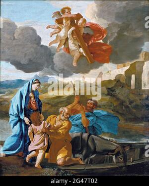 Poussin, Nicolas - le retour de la Sainte famille d'Égypte Banque D'Images