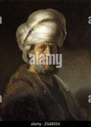 Rembrandt Harmenszoon Van Rijn - Homme en robe orientale Banque D'Images