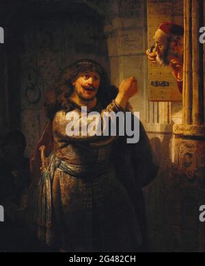 Rembrandt Harmenszoon Van Rijn - Samson a menacé son Père en droit Banque D'Images