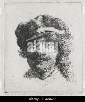 Rembrandt Harmenszoon Van Rijn - Self Portrait porter Soft Cap Full face Head seulement 1634 Banque D'Images